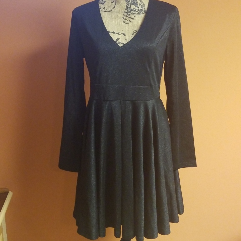 Black sheen pleated dress